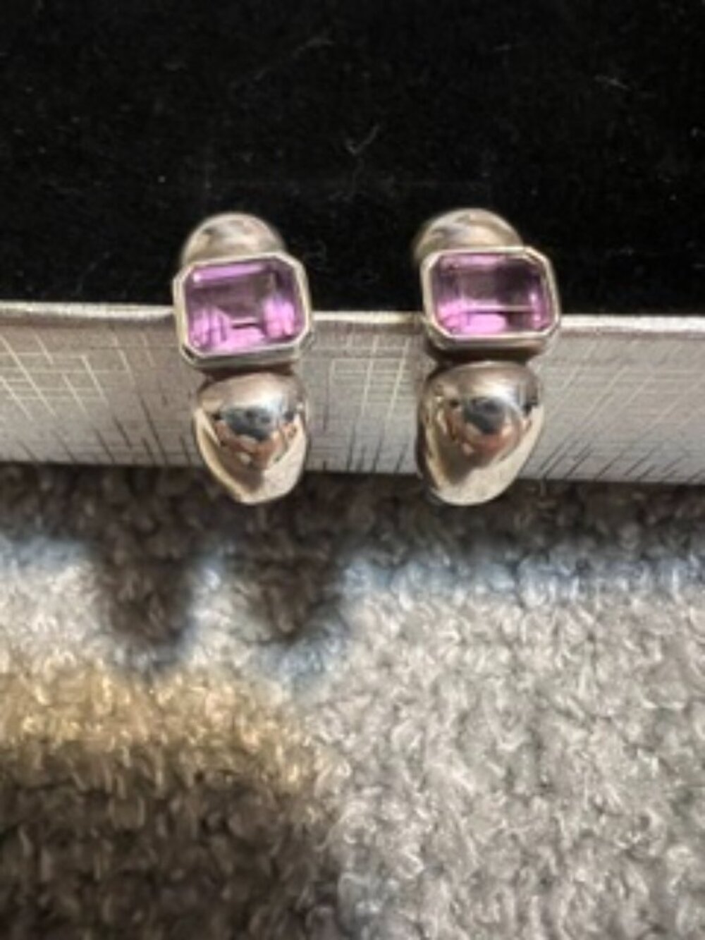 Unique Vintage Sterling Silver 925 Amethyst Post Earrings